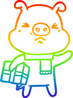 Gökkuşağı gradyan çizimi bir insan tarafından çizilmiş kızgın bir domuzun çizimi.