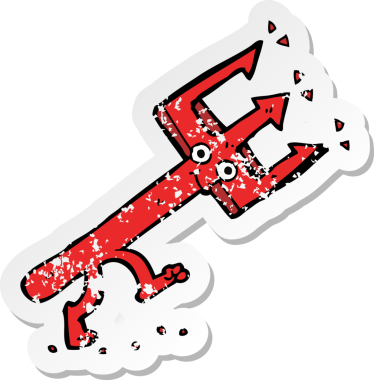 Bir insan tarafından çizilmiş şeytan çatalının gerilmiş çıkartması.