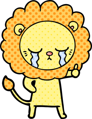 Bir insan tarafından çizilmiş ağlayan çizgi film aslanı.