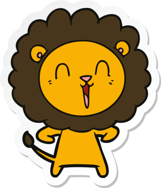 Bir insan tarafından çizilmiş gülen aslanın çıkartması.