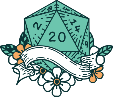 Retro Dövme Biçimi Doğal 20 D20 zar bir insan tarafından çizildi