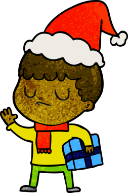 Bir insan tarafından çizilmiş Noel Baba şapkası giyen huysuz bir çocuğun el çizimi karikatürü.