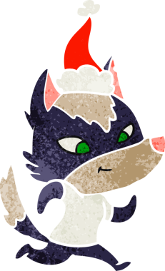 Dost canlısı el, bir insan tarafından çizilmiş Noel Baba şapkası takan bir kurdun eski çizgi filmini çizdi.