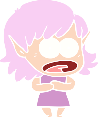 Düz renkli çizgi film bir insan tarafından çizilmiş elf kızı şok etti.