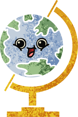 Bir insan tarafından çizilmiş bir dünyanın retro çizim stili karikatürü