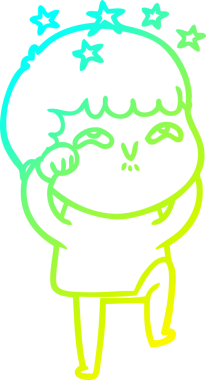 Bir çizgi film karakteri, bir insan tarafından çizilmiş soğuk gradyan çizimi.