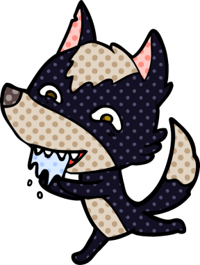 Bir insan tarafından çizilmiş aç kurt çizgi filmi.