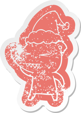 Kızgın kutup ayısı çizgi filmi bir insan tarafından çizilmiş Noel Baba şapkasının çıkartması.