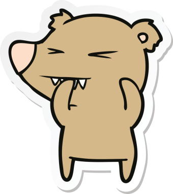 Bir insan tarafından çizilmiş kızgın bir ayı çizgi filminin çıkartması.