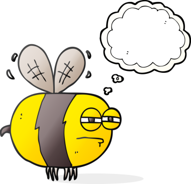 Bir insan tarafından çizilmiş serbest çizim balon karikatürü mutsuz bir arı.