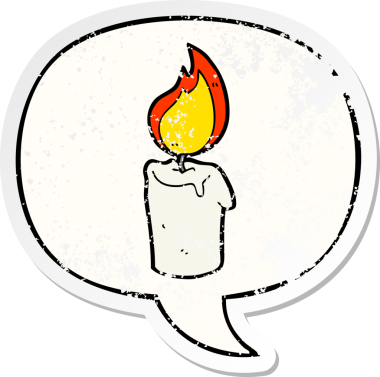 Konuşma baloncuğu olan çizgi film mumu bir insan tarafından çizilmiş sıkıntılı eski bir çıkartma