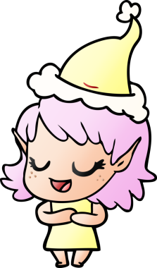 Mutlu el çizimi, Noel Baba şapkası takan bir elf kızı bir insan tarafından çizilmiş.