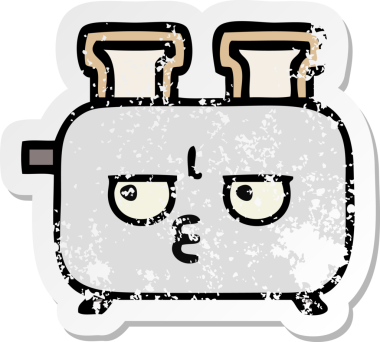 Bir insan tarafından çizilmiş bir ekmek kızartma makinesinin hüzünlü çıkartması.