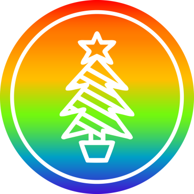 Noel ağacı dairesel simgesi gökkuşağı gradyanı bir insan tarafından çizilmiş.