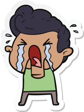 Bir insan tarafından çizilmiş ağlayan bir karikatür çıkartması.