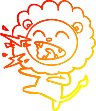 Bir insan tarafından çizilen kükreyen bir aslanın sıcak çizgi çizimi