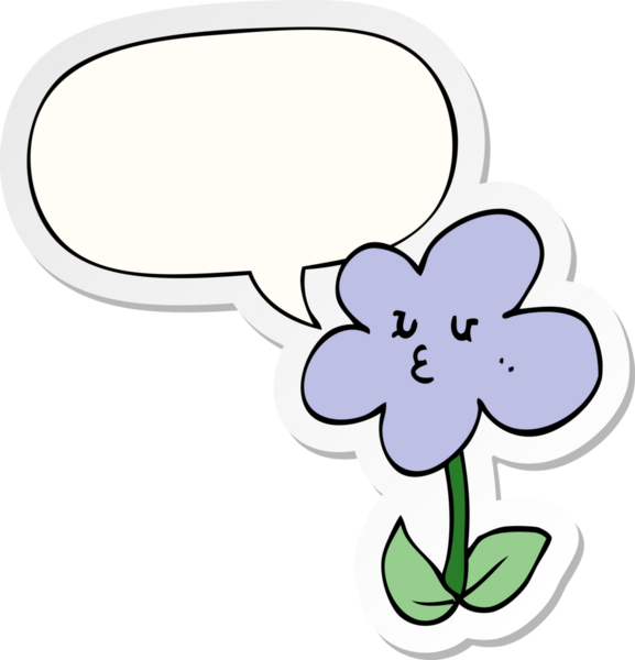 Bir insan tarafından çizilmiş baloncuk çıkartmalı karikatür çiçeği.