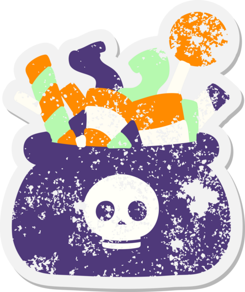 Bir insan tarafından çizilmiş bir çanta dolusu cadılar bayramı şekeri.