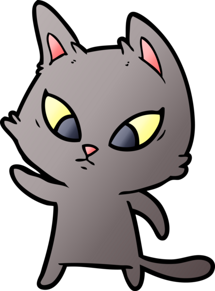 Bir insan tarafından çizilmiş kafası karışmış çizgi film kedisi.