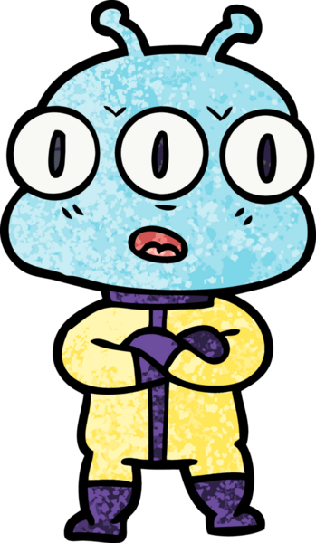 Bir insan tarafından çizilmiş üç gözlü uzaylı çizgi filmi.