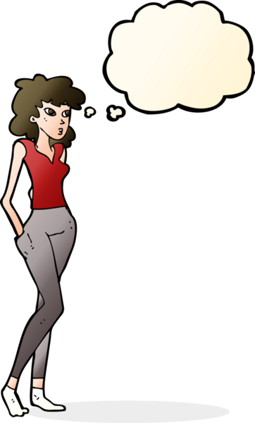 Bir insan tarafından çizilmiş düşünce baloncuğu olan güzel bir kadın.