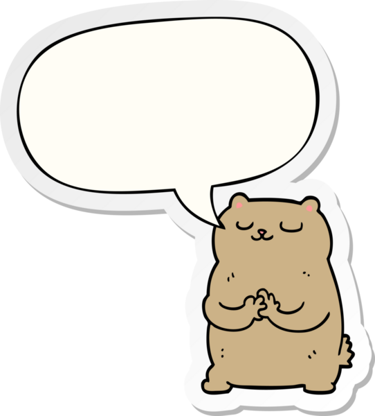 Bir insan tarafından çizilmiş baloncuk çıkartmalı çizgi film ayısı.