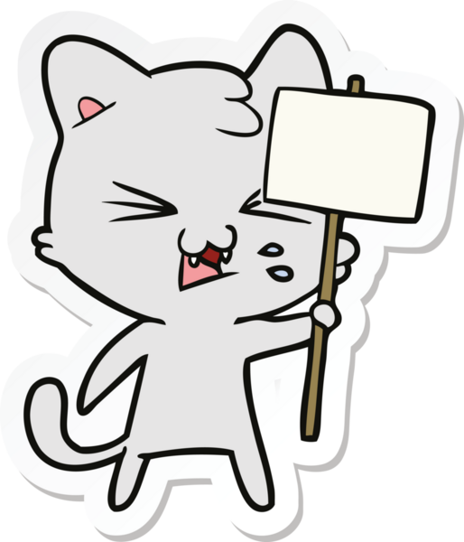 Bir insan tarafından çizilmiş, tıslayan bir kedinin çıkartması.