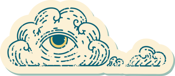 Bir insan tarafından çizilmiş her şeyi gören bir göz bulutunun sembolik dövmeli resmi.