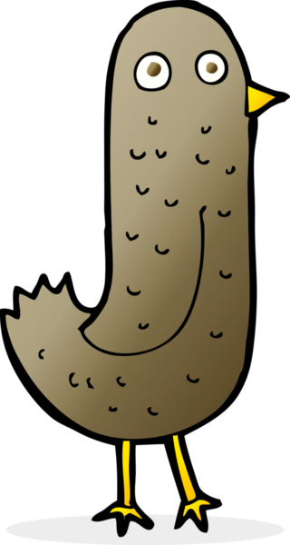 Bir insan tarafından çizilmiş komik çizgi film kuşu.