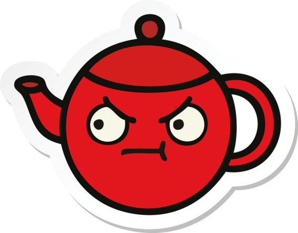 Bir insan tarafından çizilmiş şirin bir çaydanlığın çıkartması.