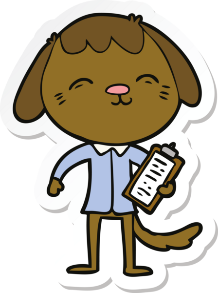 Bir insan tarafından çizilmiş mutlu bir ofis çalışanı köpeğinin çıkartması.