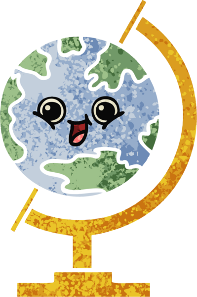 Bir insan tarafından çizilmiş bir dünyanın retro çizim stili karikatürü