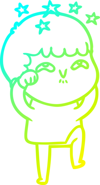 Bir çizgi film karakteri, bir insan tarafından çizilmiş soğuk gradyan çizimi.