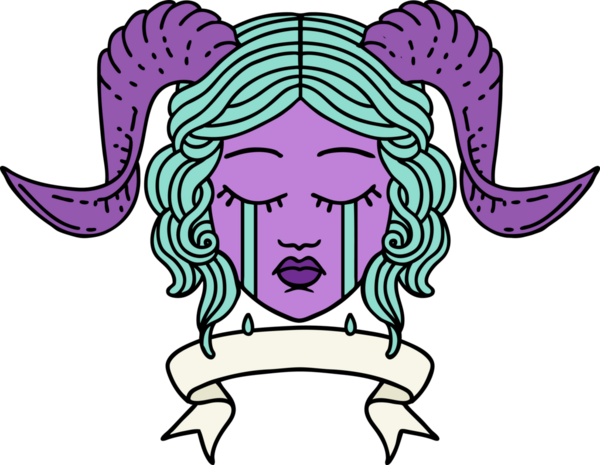 Retro Dövme Biçimi, bir insan tarafından çizilmiş kaydırma pankartıyla ağlayan karakter yüzü