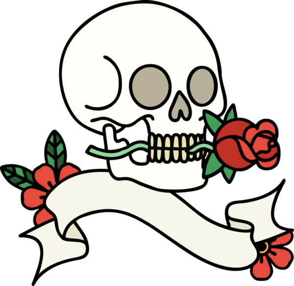 Bir insan tarafından çizilmiş geleneksel bir kafatası dövmesi.