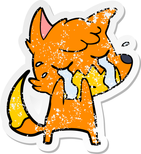 Bir insan tarafından çizilmiş ağlayan tilki çizgi filminin sıkıntılı çıkartması.