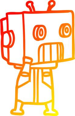 Bir insan tarafından çizilen çizgi film robotunun sıcak çizgi çizimi