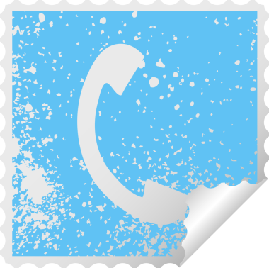 Bir insan tarafından çizilmiş bir telefon ahizesinin sıkıntılı kare soyma etiketi.