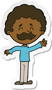 Bir insan tarafından çizilmiş bıyıklı bir karikatür adamın çıkartması.