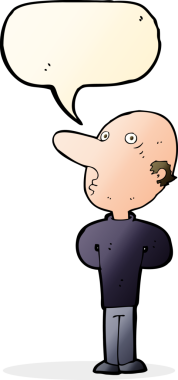 Bir insan tarafından çizilmiş konuşma balonlu keltoş adam.