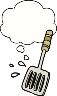 Bir insan tarafından çizilmiş düşünce baloncuklu spatula.