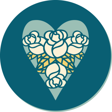 Geleneksel kalp stili dövme çıkartması ve bir insan tarafından çizilmiş çiçekler.