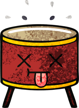 Bir insan tarafından çizilmiş davulun retro çizim tarzı karikatürü