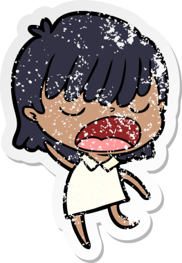 Bir insan tarafından yüksek sesle çizilmiş karikatür kadının sıkıntılı çıkartması.