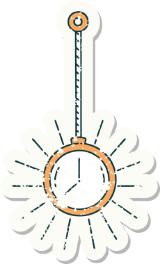 Bir insan tarafından çizilmiş eski bir dövme stili altın cep saati çıkartması.