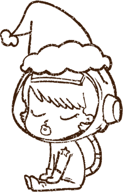 Bir insan tarafından çizilmiş Noel Astronotu Kömür Çizimi