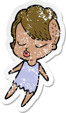 Çizgi film çıkartması. Bir insan tarafından çizilmiş güzel hippi kız.