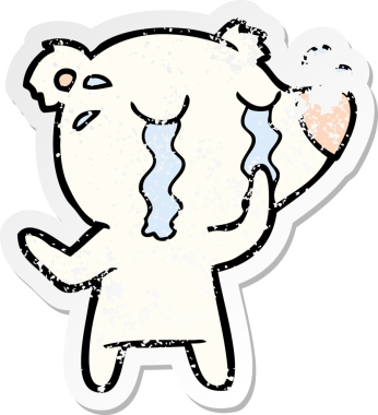 Bir insan tarafından çizilmiş ağlayan kutup ayısı karikatürünün sıkıntılı çıkartması