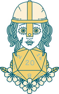 Retro Dövme Tarzı İnsan Dövüşçüsü Doğal 20 D20 zar atışıyla Bir insan tarafından çizilmiş