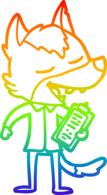 Gökkuşağı gradyan çizgi çizimi bir insan tarafından çizilmiş gülen bir kurdun çizimi.